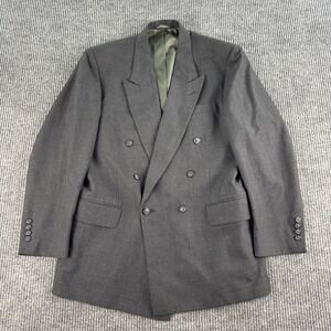 Vintage Stafford Suit Jacket 40R Gray Wool Polyester Double Breasted Premium